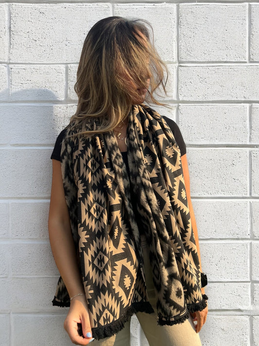 Fringe Scarf - Brown Black